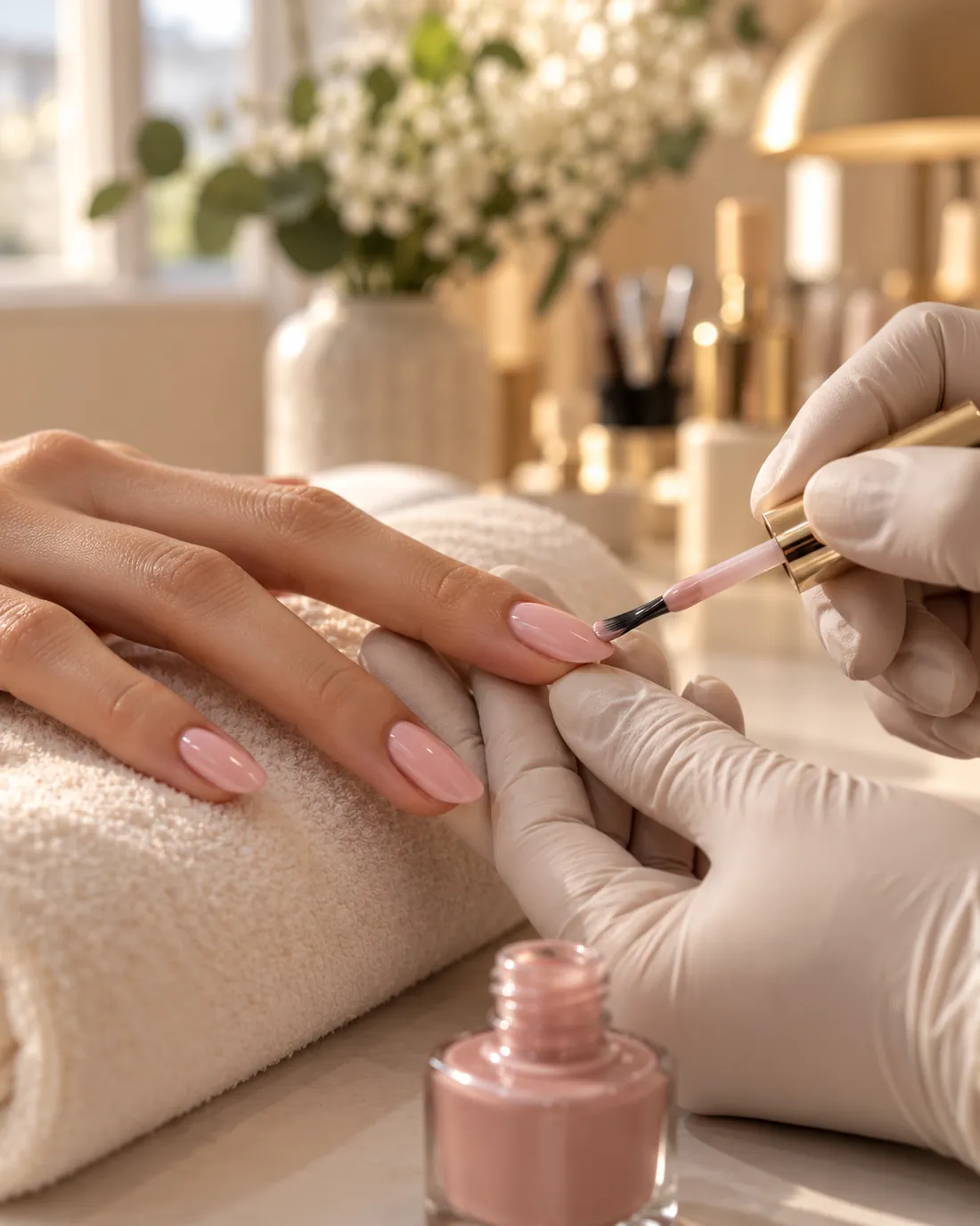 Gel polish being applied with care